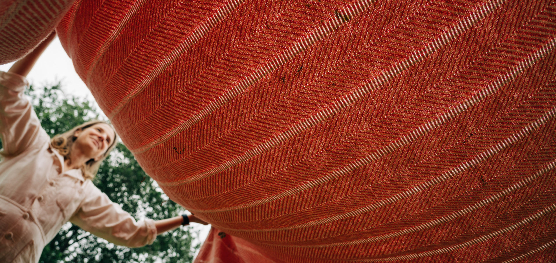 Erna Adelson lets “The Blanket” fly. Ramona, California.