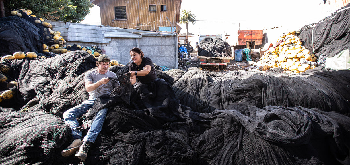 In San Vicente—a port town near Concepción in central Chile—Christopher “Caco” Clemo and Jacqueline Sangueza pick out eligible fishing nets for the net-recycling company Bureo.